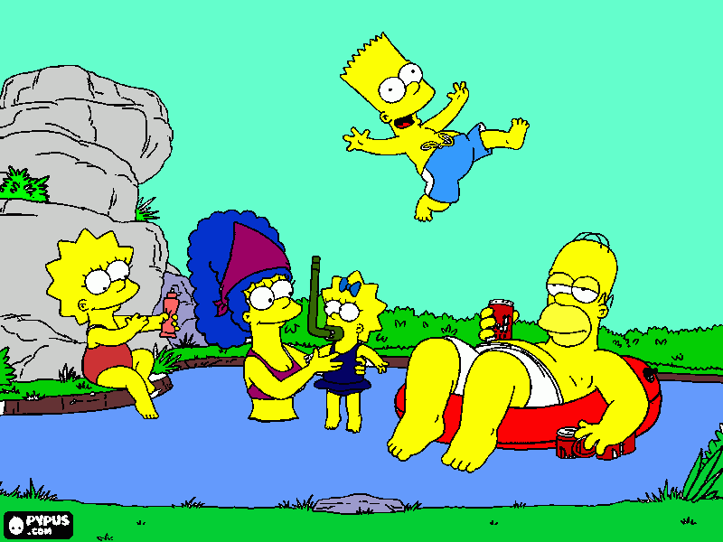 família simpson em férias de verão para colorir e imprimir