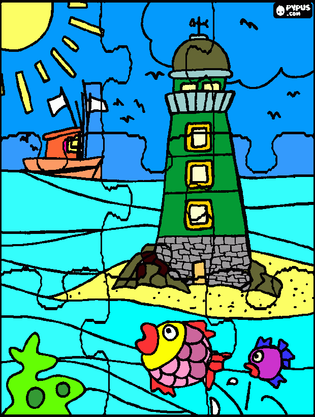 farol no mar para colorir e imprimir