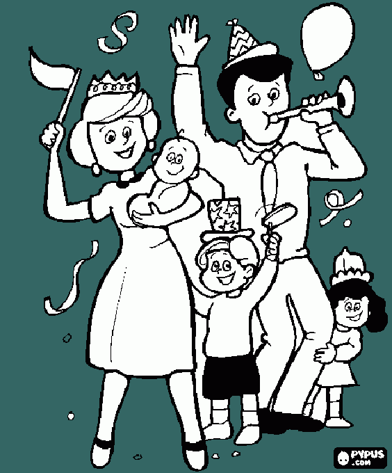 festa família para colorir e imprimir