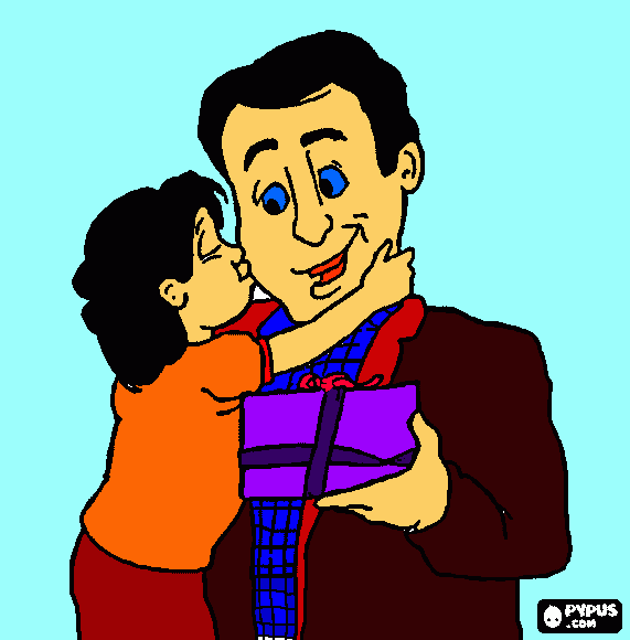 Filha a dar um beijo e a abraçar o pai para colorir e imprimir