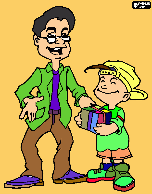 filho a dar presente ao pai para colorir e imprimir