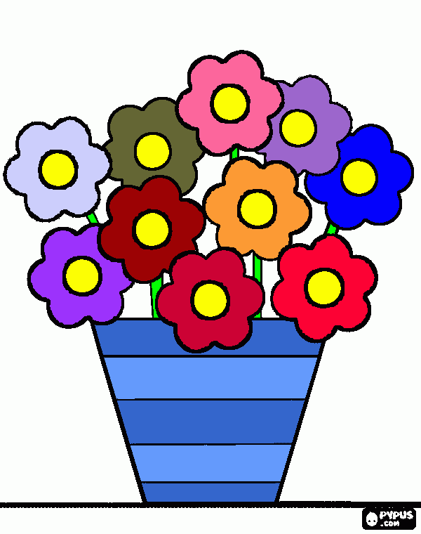 flores dentro de um vaso para colorir e imprimir