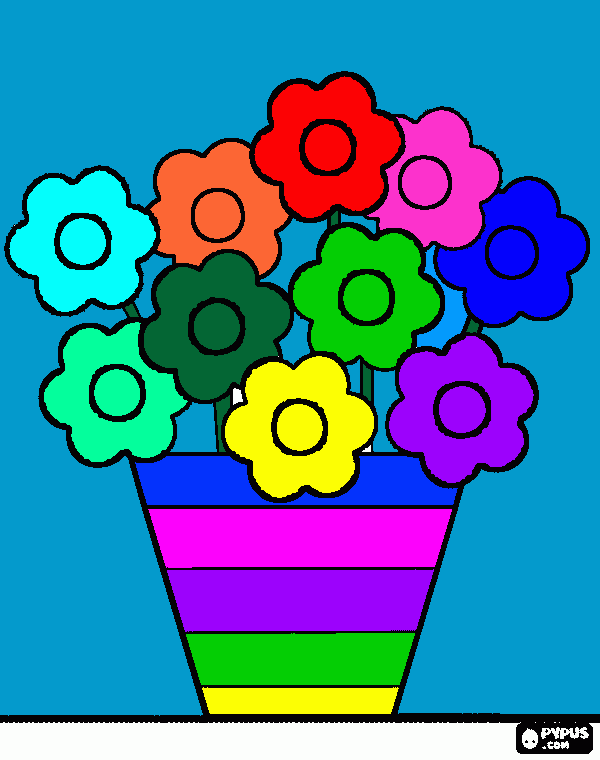 flores em um vaso de flores para colorir e imprimir