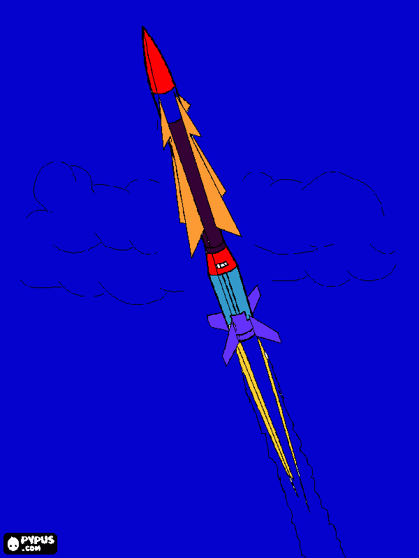 Foguete decolando para o espaço para colorir e imprimir