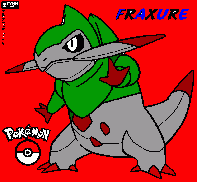 fraxure verde sinsa e vermelho para colorir e imprimir
