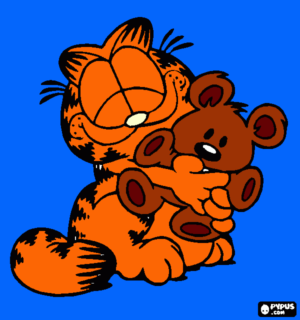 garfild e o seu ursinho de pelusia toddy para colorir e imprimir