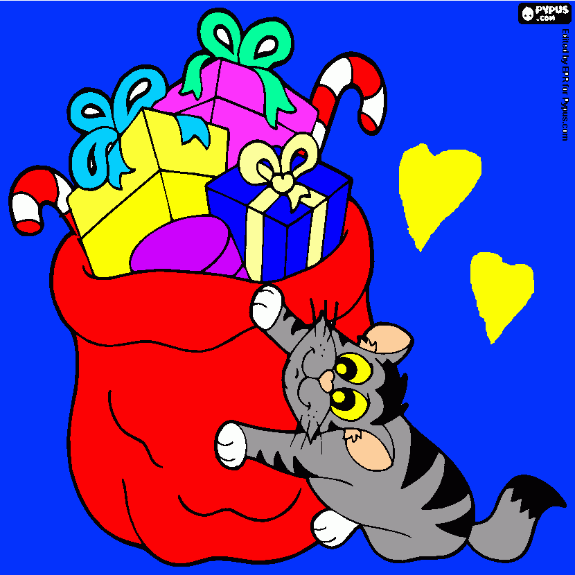gatinho no natal mãe  para colorir e imprimir