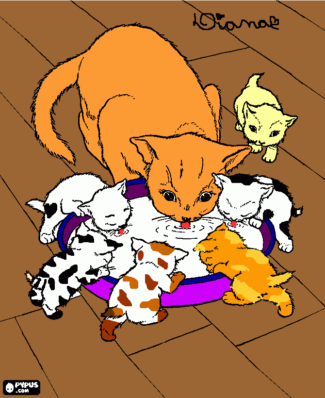 gatinhos com a familia para colorir e imprimir