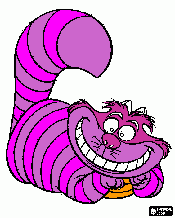 Gato risonho alice no pais... para colorir e imprimir