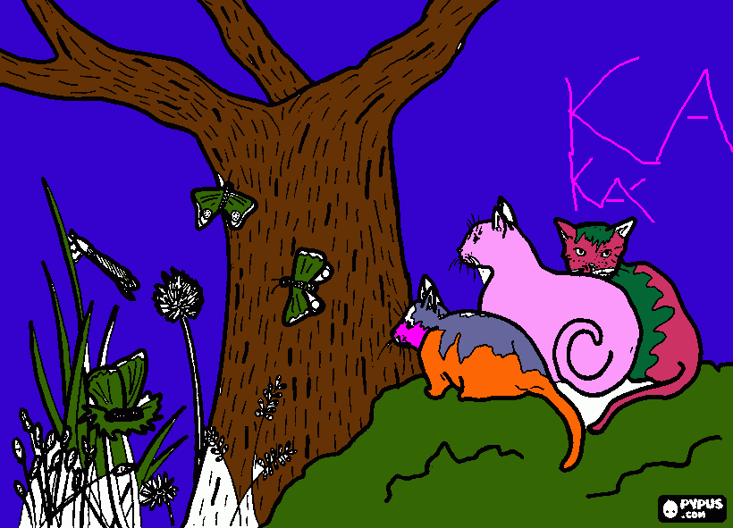 gatos caçando para colorir e imprimir