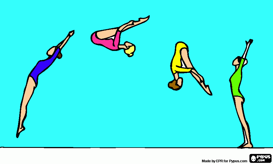 ginastas lindas fazendo acrobacias para colorir e imprimir