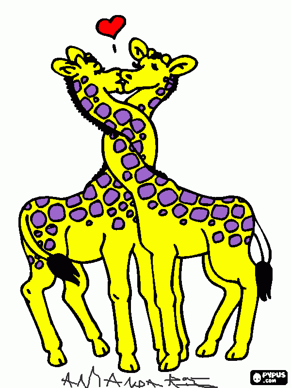 Girafas se beijando para colorir e imprimir