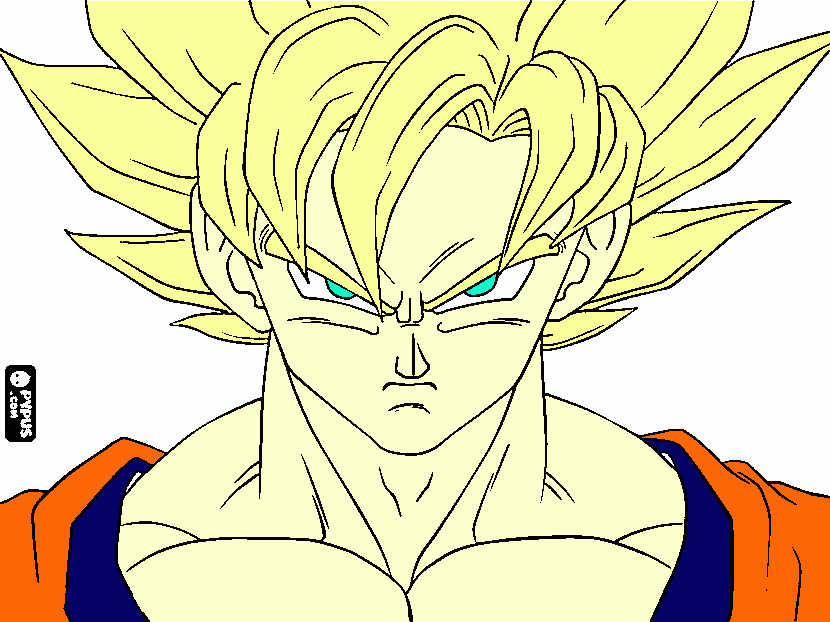goku com as paletas de corres na versão dos anos 90 para colorir e imprimir
