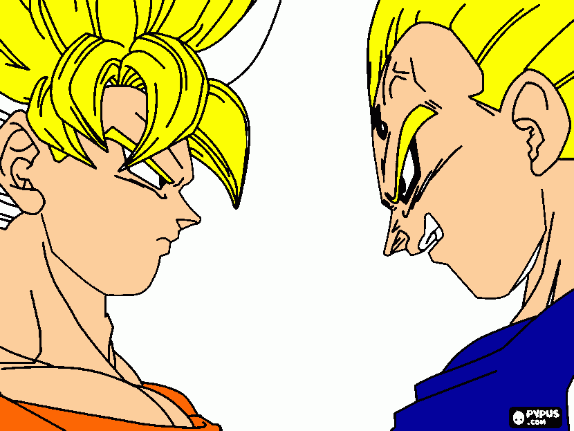 goku e vegeta cara a cara para colorir e imprimir