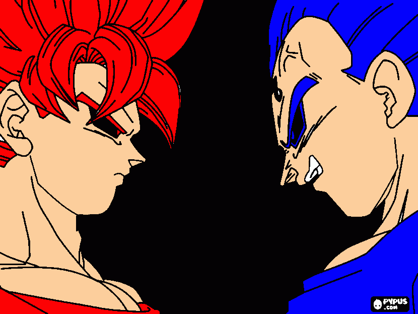Desenho de Goku e Vegeta se olhando para colorir - Tudodesenhos
