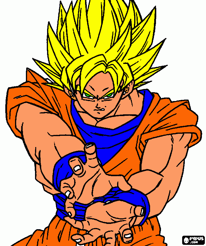 Goku ssj 1 fazendo kamehameha para colorir e imprimir