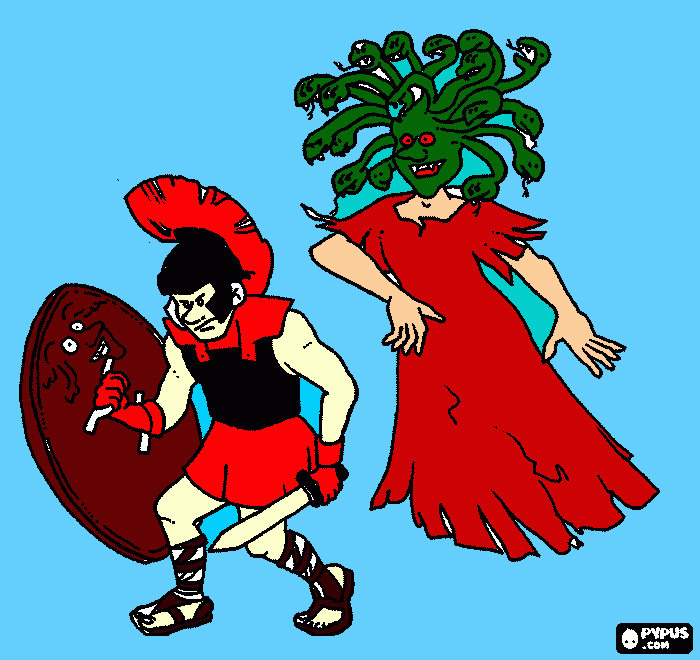 guerreiro grego e medusa para colorir e imprimir