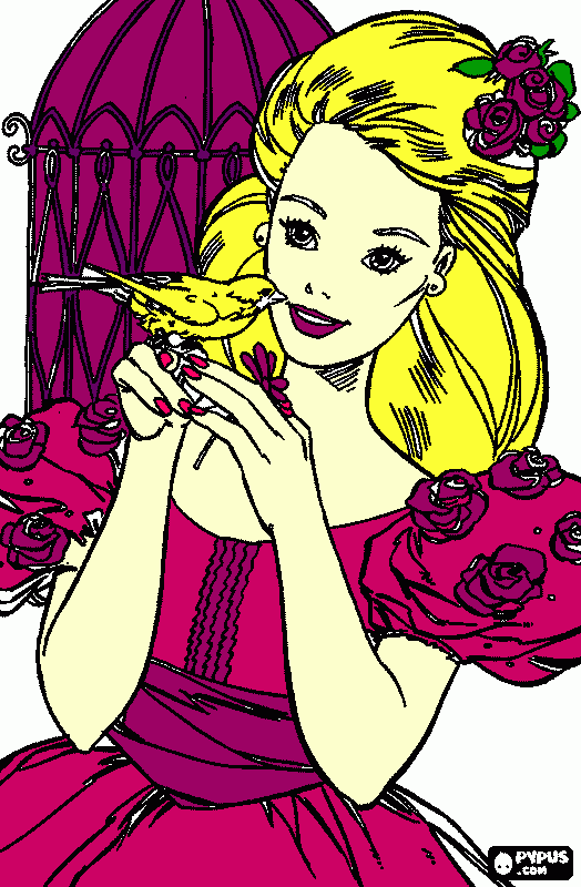 hadassa barbie com o passarinho amarelo  para colorir e imprimir