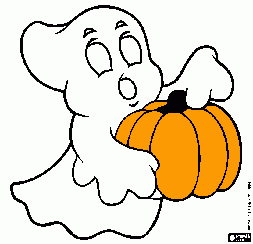 Halloween fantasma com abobora para colorir e imprimir