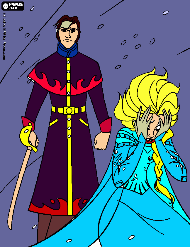 hans com a sua espada comtra a elsa,a rainha da neve para colorir e imprimir