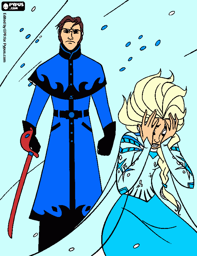 Hans com sua faca contra elsa para colorir e imprimir