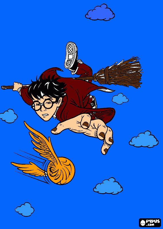 HARRY POTTER TENTANDO PEGAR O POMO DE OURO para colorir e imprimir