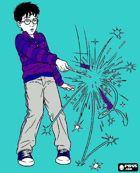 harry potter treinando feitiços para colorir e imprimir