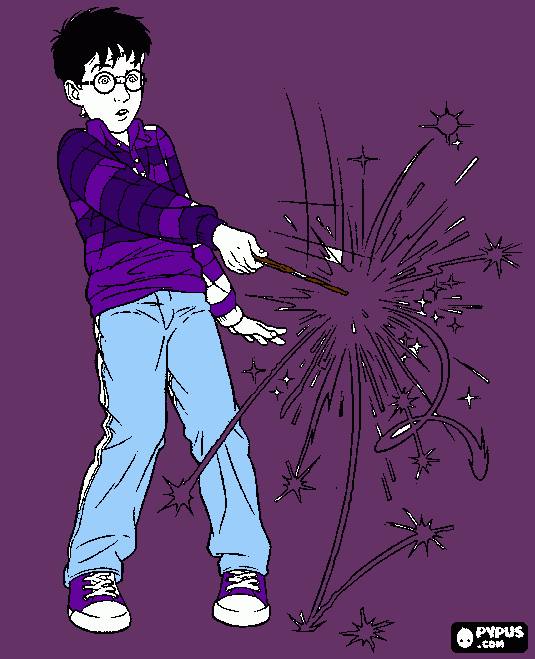 harry potter treinando feitiços com sua varinha para colorir e imprimir