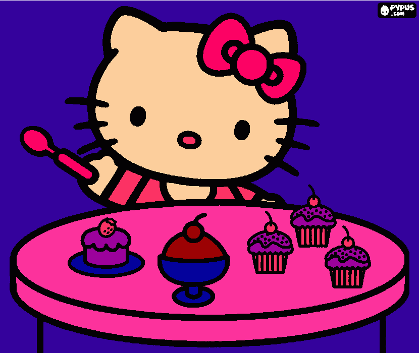 HELLO KITTY E SEUS CUPCAKES  para colorir e imprimir