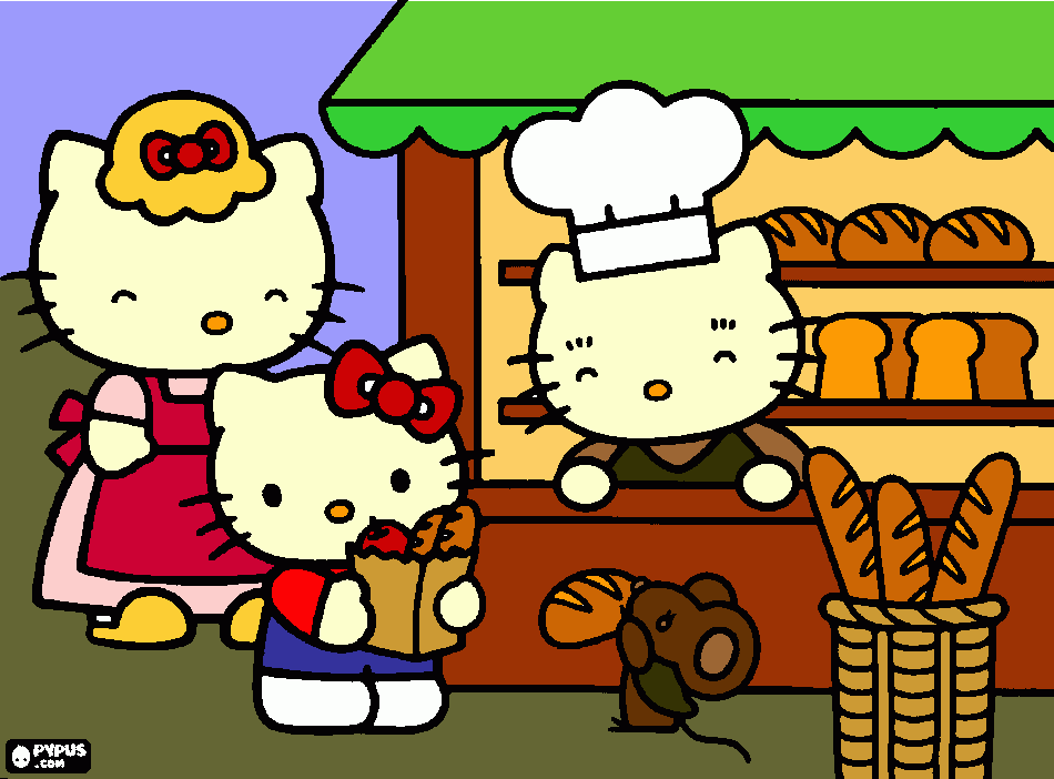 Hello Kitty na padaria para colorir e imprimir