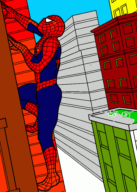 Homem-Aranha escalando um prédio muito alto para colorir e imprimir