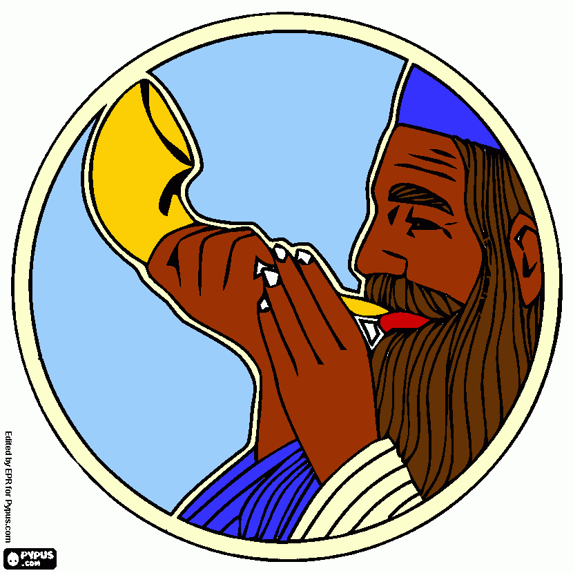 homem tocando shofar para colorir e imprimir