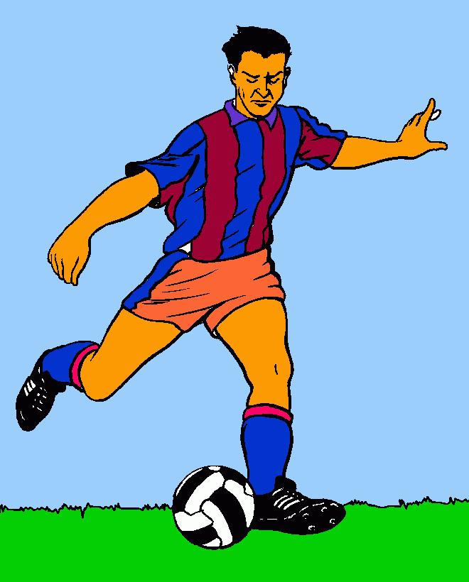 Homen chutando uma bola para colorir e imprimir