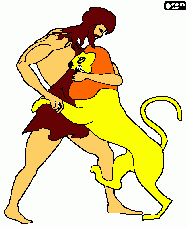 Hércules lutando contra o leão da Nemeia para colorir e imprimir