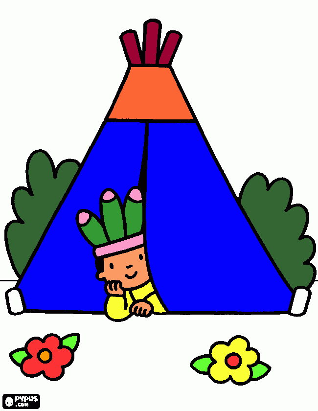 indio na cabana para colorir e imprimir