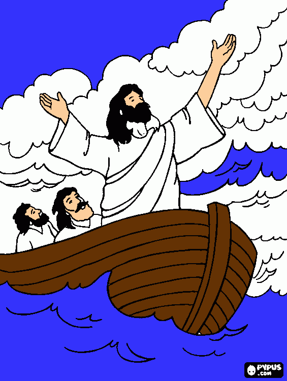 JESUS ACALMA A TEMPESTADE para colorir e imprimir