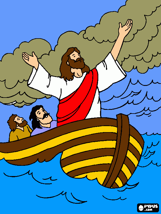 JESUS ACALMANDO O TEMPO OU A CHUVA para colorir e imprimir