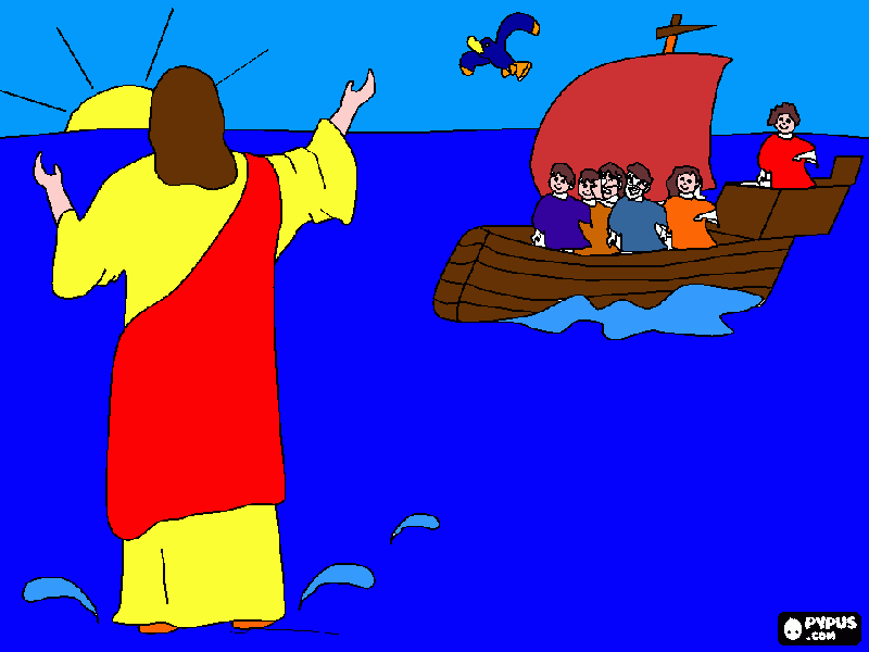 jesus anda sobre o mar para colorir e imprimir