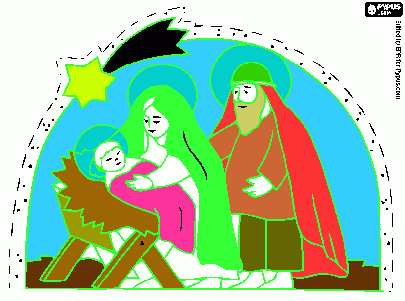 jesus ea sua familia para colorir e imprimir