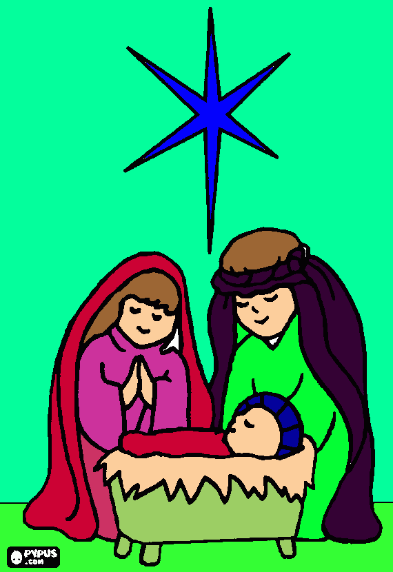 jesus  maria  e   jose ,com  a  estrela   de   belem para colorir e imprimir