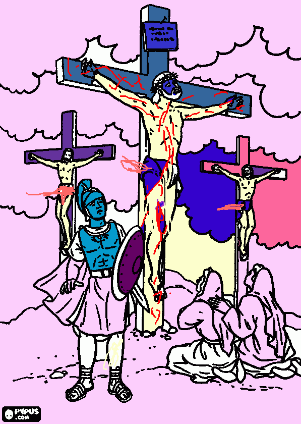 jesus na cruz com ladroes para colorir e imprimir