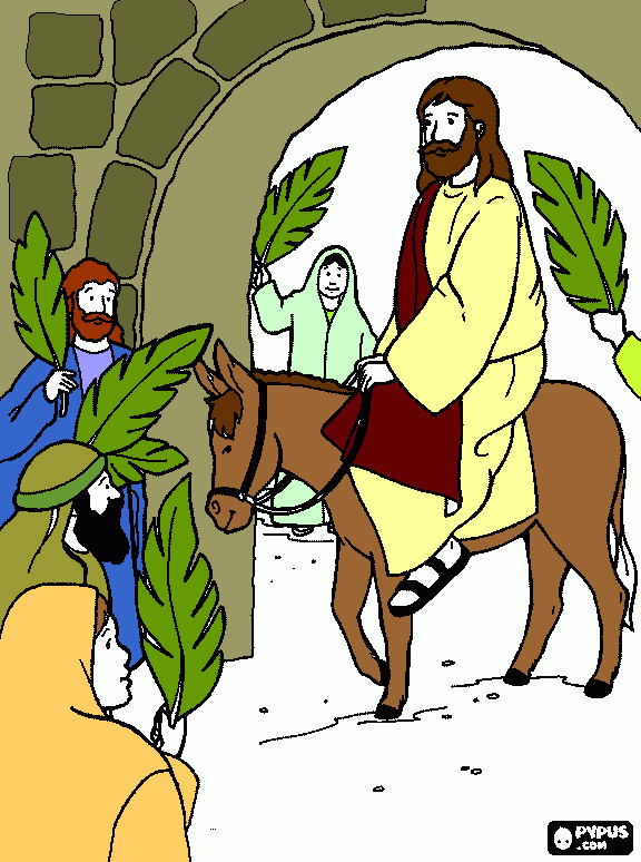 Jesus no burrinho para colorir e imprimir