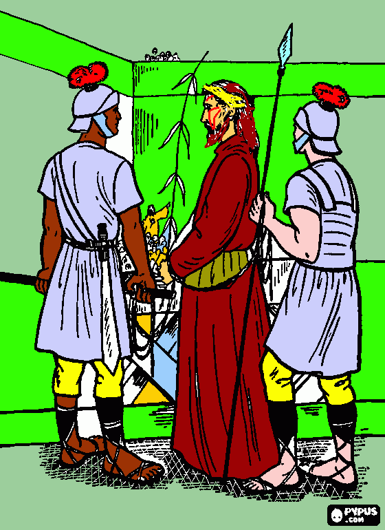 jesus sendo levado pelos soldados para colorir e imprimir