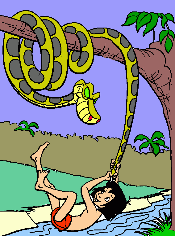 Kaa, a sucuri, enrolando Mogli para colorir e imprimir