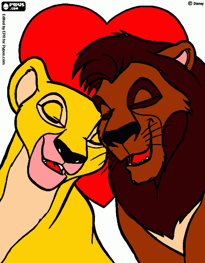     kiara e kovu um lindo casal de leoes para colorir e imprimir