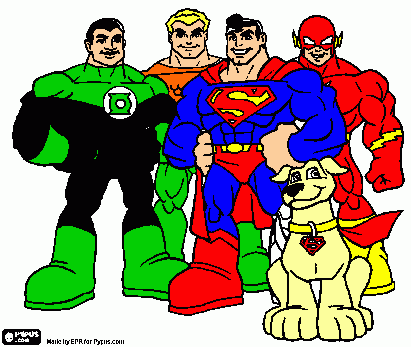 Lanterna verde,superman,aquaman,flash e crypto para colorir e imprimir