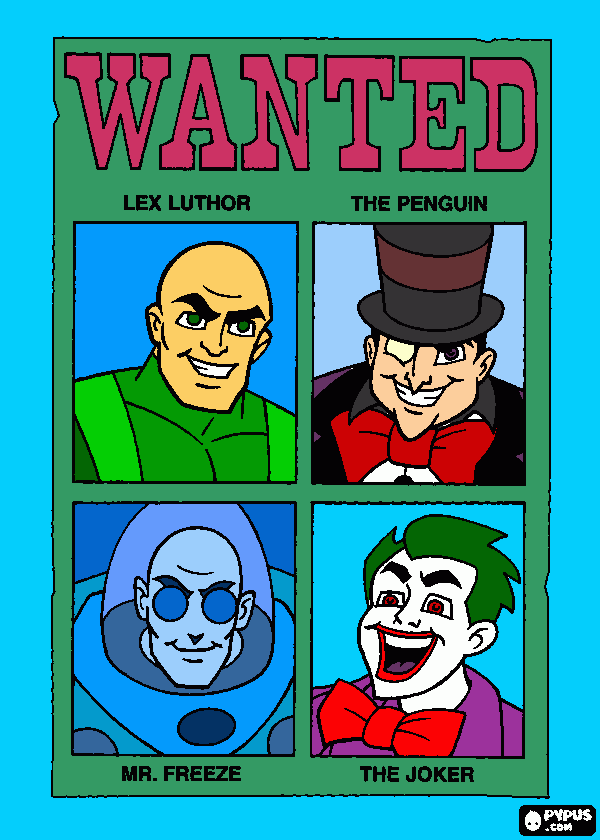 lex luthor pinguin Sr. frio e coringa para colorir e imprimir