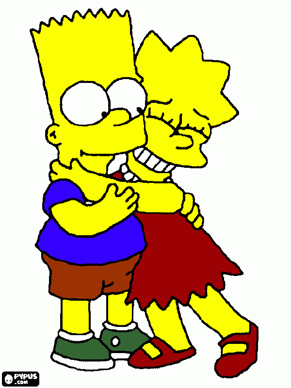lisa simpson e bart simpson abraçados para colorir e imprimir