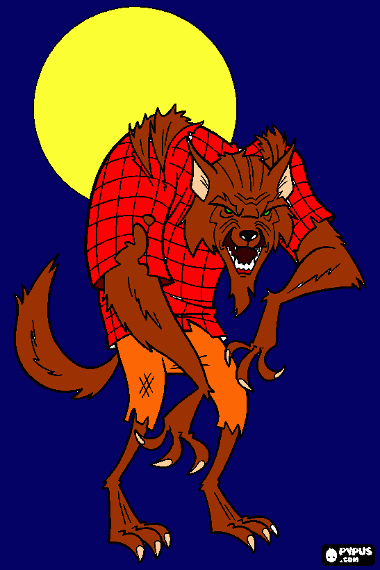 Lobisomem em uma noite enluarada para colorir e imprimir