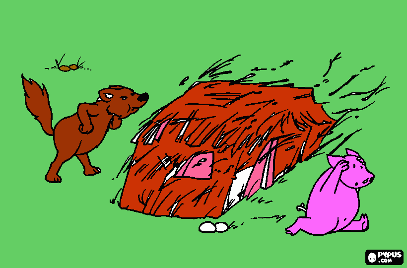 lobo mau a soprar a casa de palha para colorir e imprimir
